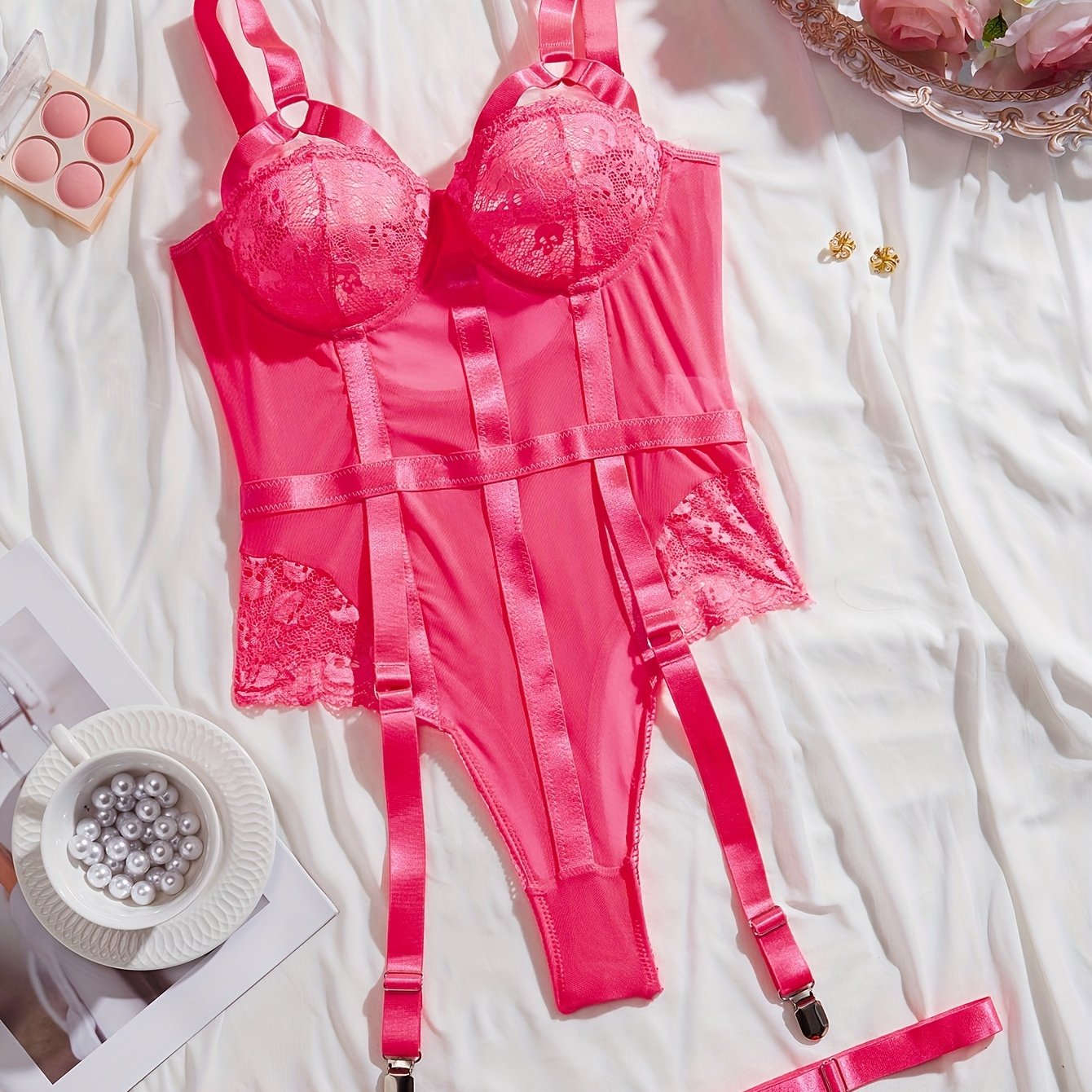 Women's Lace Garter Belt Bodysuit Backless Teddy Lingerie