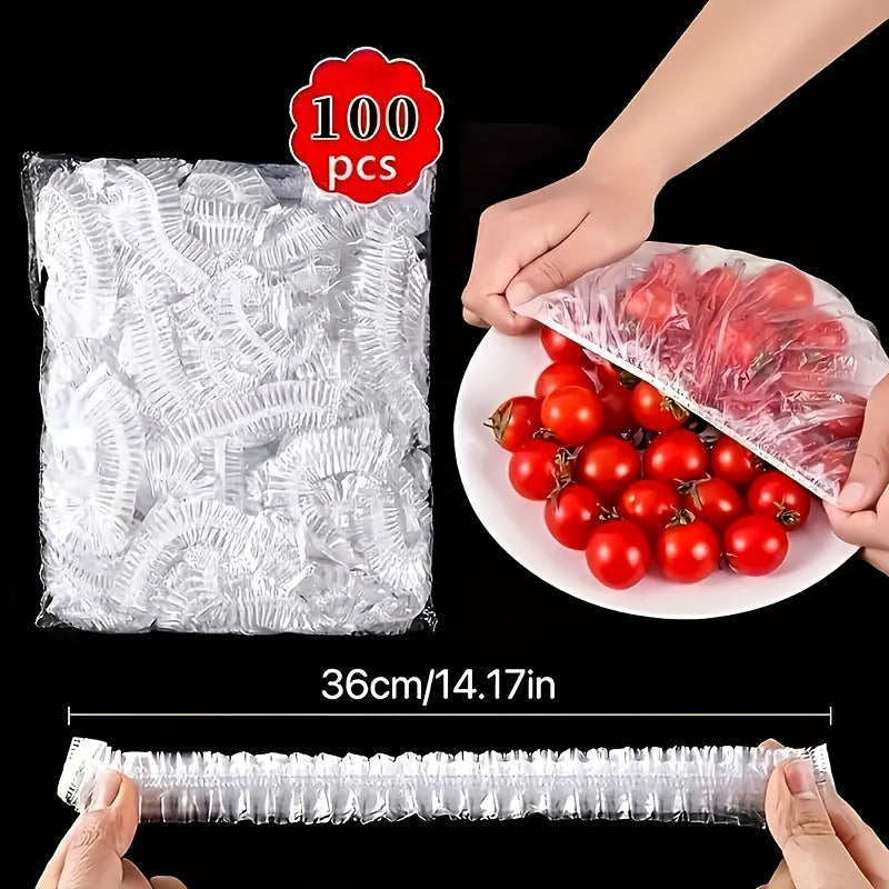 100-Pack Reusable Elastic Food Storage Covers Transparent Plastic Eco-Friendly