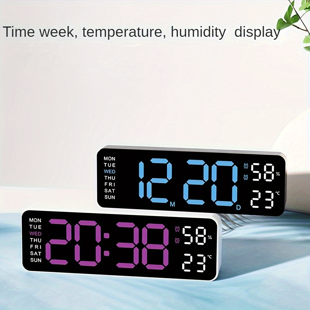 Digital Wall Clock with Temperature Humidity Display Week and Alarm