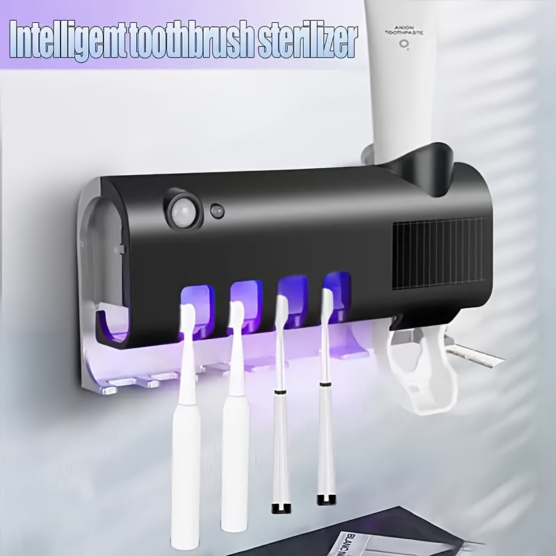 UV Toothbrush Holder with Toothpaste Dispenser and 3-in-1 Storage Wall Mount USB Rechargeable Bathroom Organizer