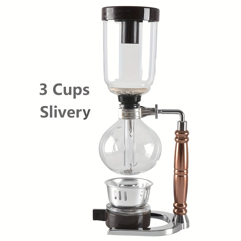 Elegant Glass 3-Cup Vacuum Syphon Coffee Maker Kit with Spoon and Brush
