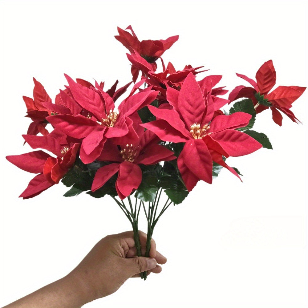 Artificial Poinsettia Bouquet for Holiday and Seasonal Decor