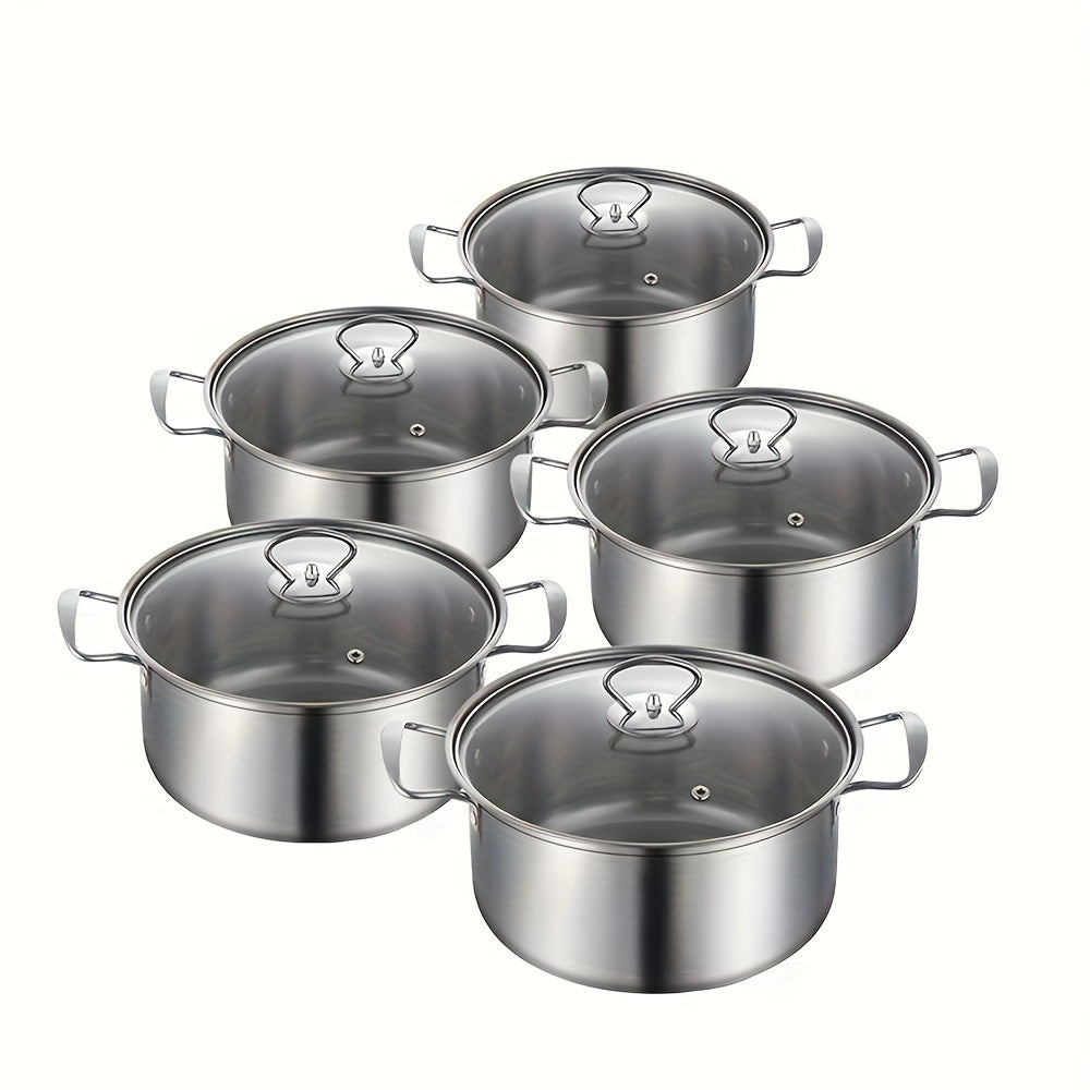 Set of Cooking Pots with Glass Lids and Wire Handles