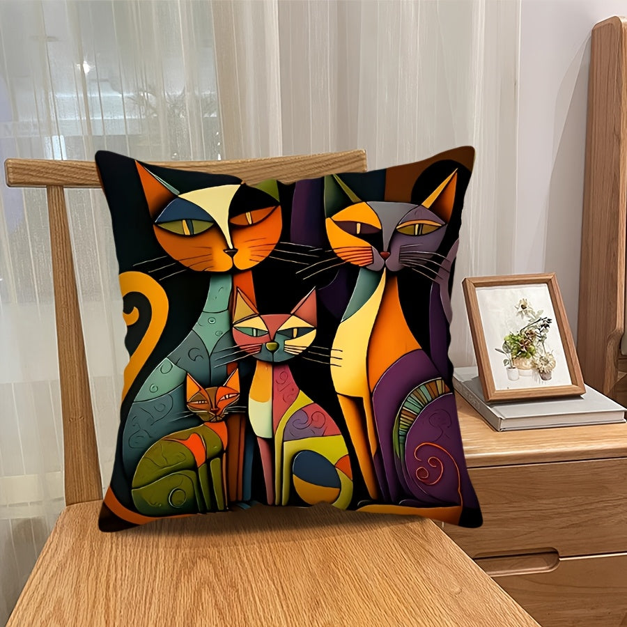 Abstract Cat Print Decorative Throw Pillow Cover Soft Zip Closure for Home Sofa Bed Car Office