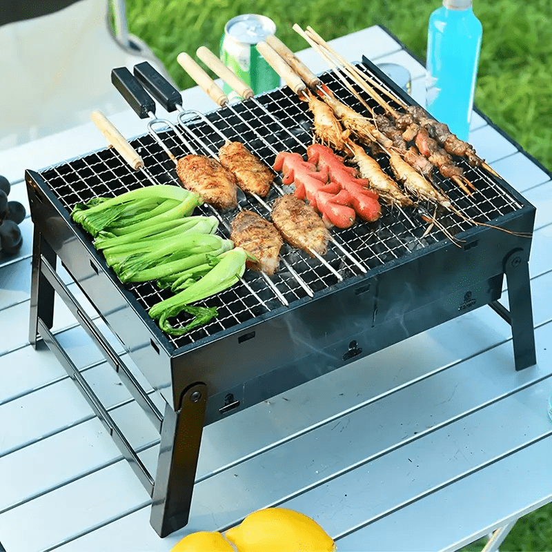 Portable foldable BBQ grill for camping picnics backyard outdoor cooking lightweight easy to store