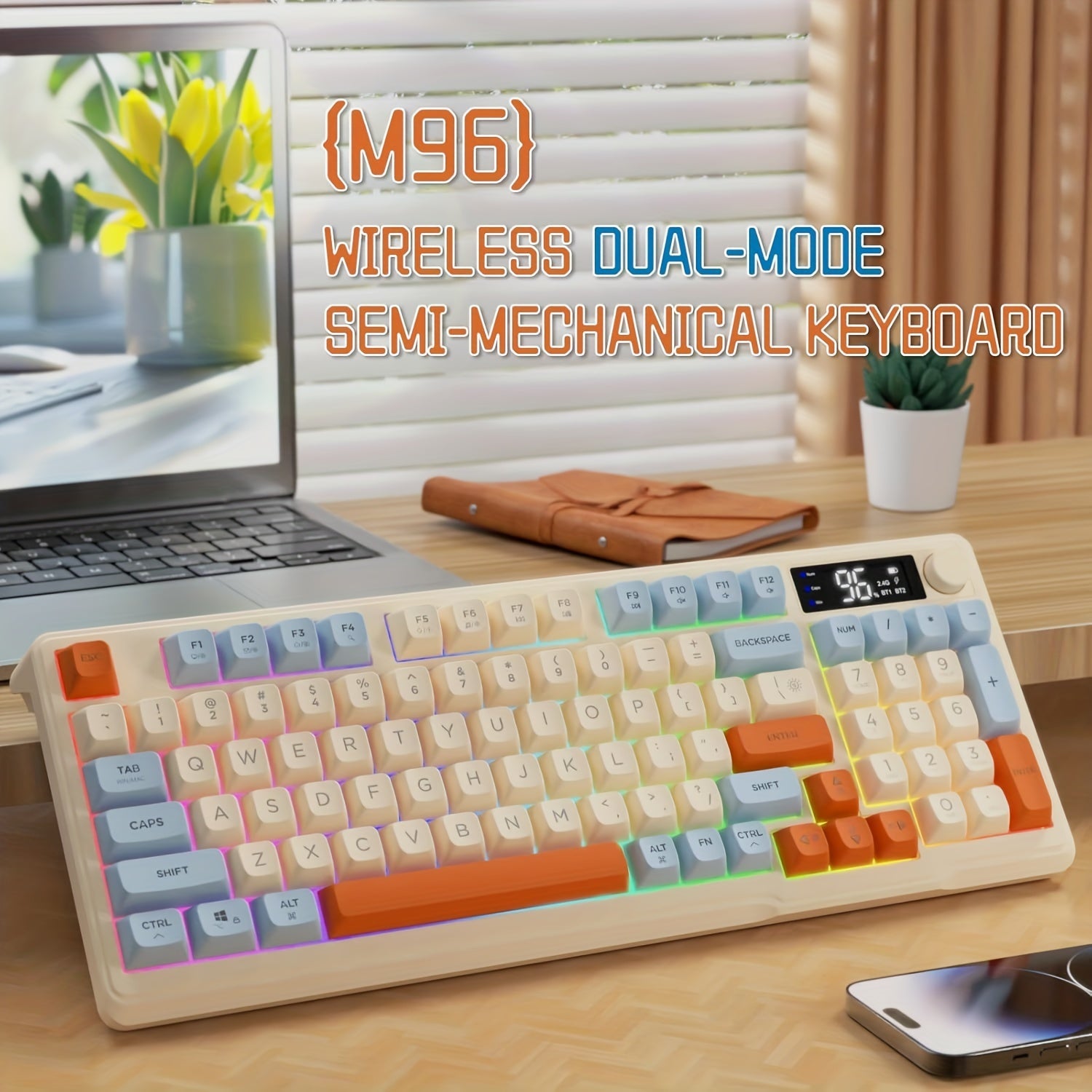 Teclado inalámbrico para juegos con retroiluminación RGB, teclas mecánicas, PBT, diseño de 94 teclas para Windows y Mac