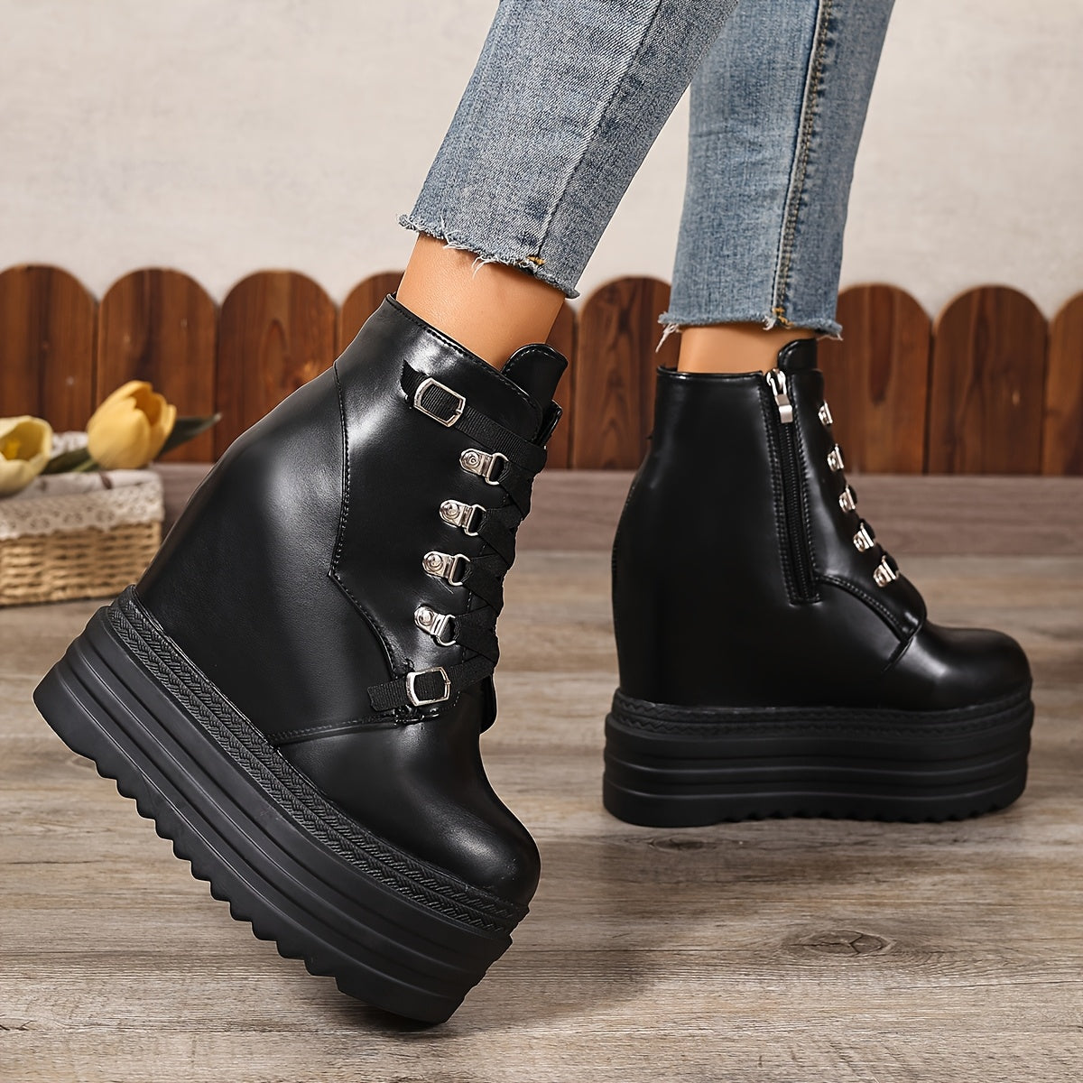 Женские ботинки на массивной платформе с синтетической отделкой, каблуки 14 см, застёжка-молния, комфорт