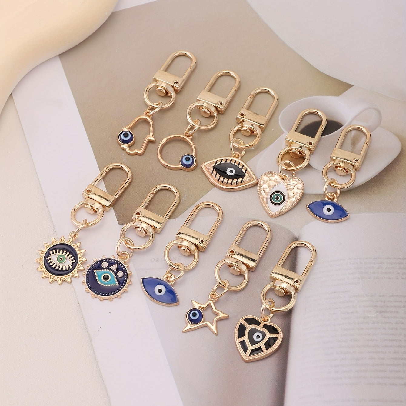 Juego de 10 amuletos de llavero de ojo turco para bolsos y accesorios de coche