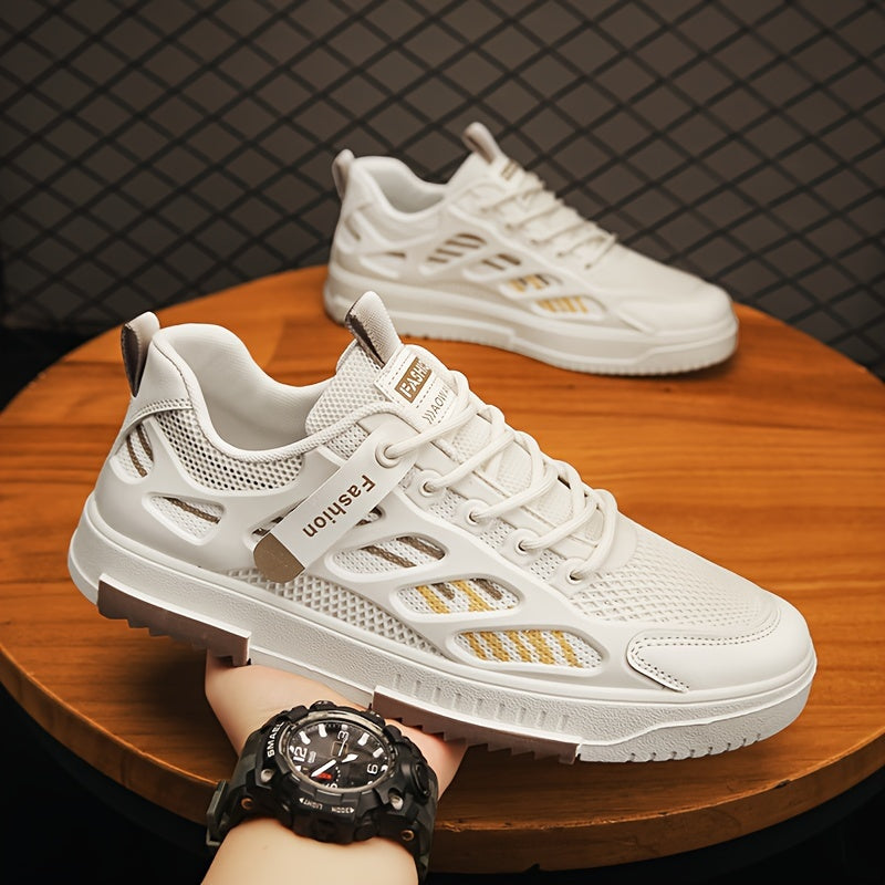 Men's Mesh Skateboarding Shoes Low Top Striped Pattern Casual Sneakers for Spring Summer Fall