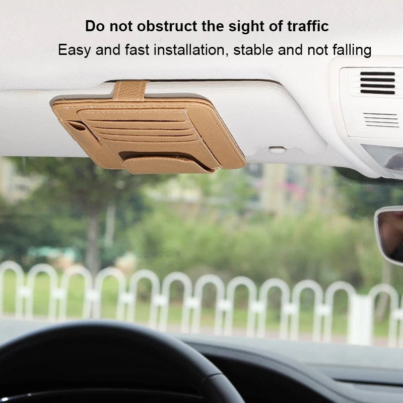 Органайзер для козырька автомобиля, кожаный держатель для карт, чехол для очков с крючком