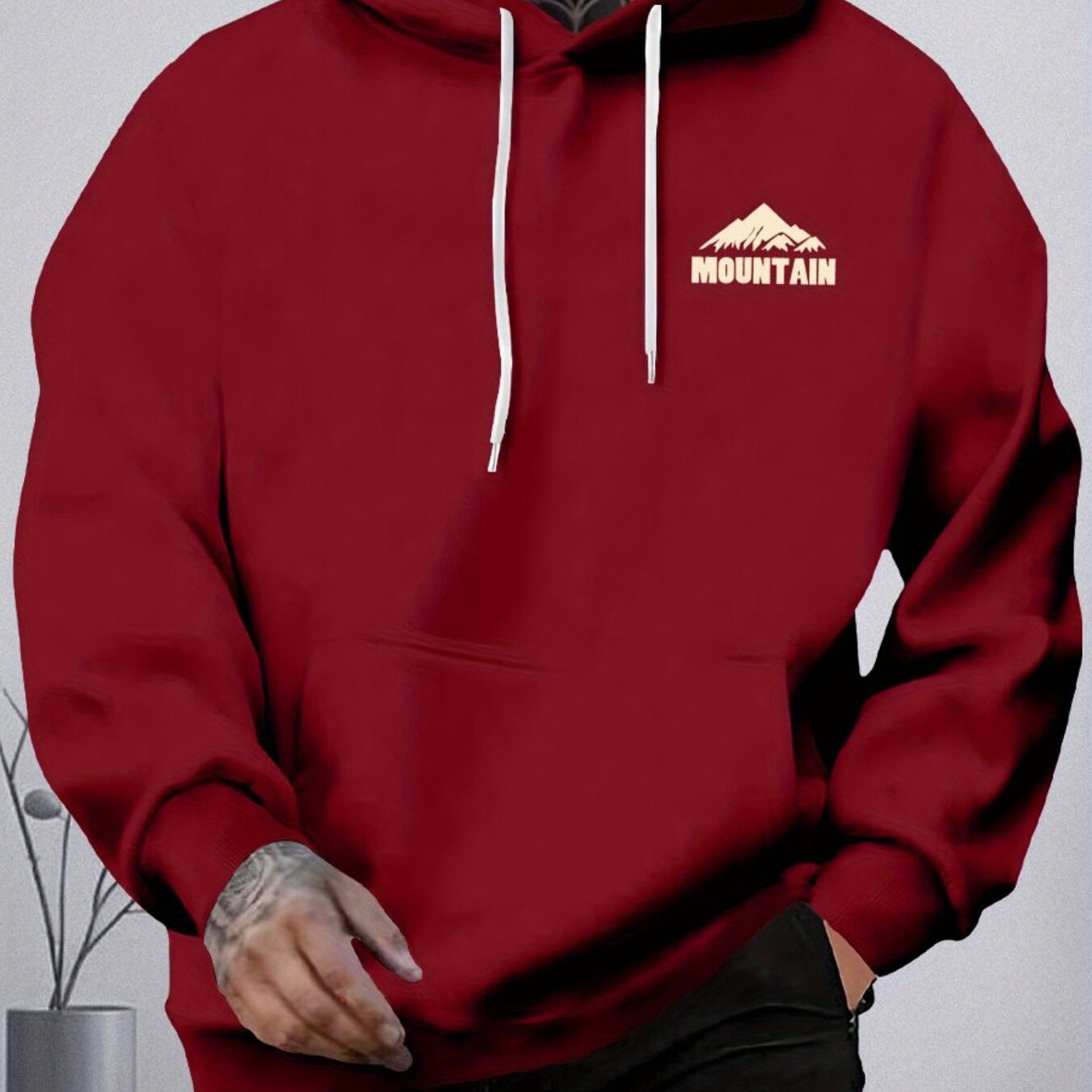 Sudadera de poliéster con forro de vellón con estampado de montaña para hombre de tallas grandes