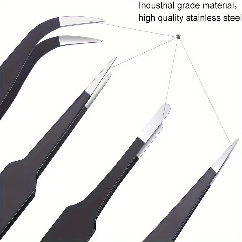 Stainless Steel Oblique Mouth Pliers Set with Anti-Static Tweezers for Eyelash and Eyebrow Beauty