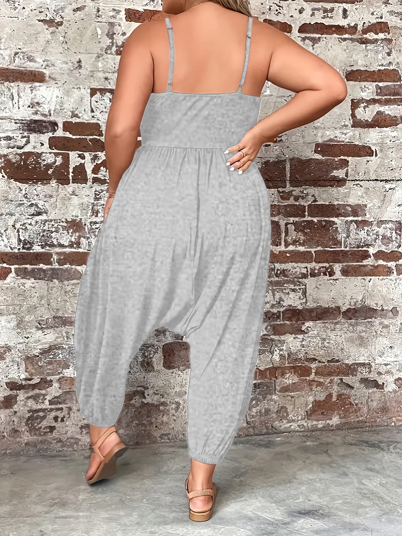 Plus Size Women's Sleeveless Romper Solid Color Loose-Fit Casual Clothing