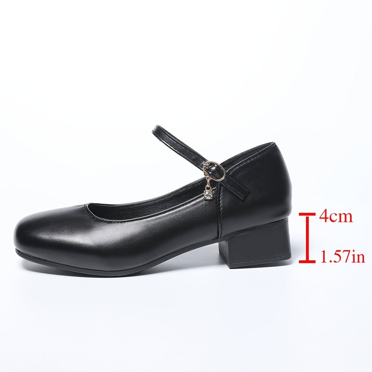 Women’s Black Mid-Heel Pumps with Ankle Strap and Rubber Sole