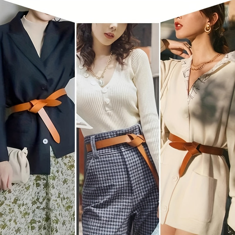 Women's Cowhide Leather Belt Knotted Girdle Corset for Dress Accessories