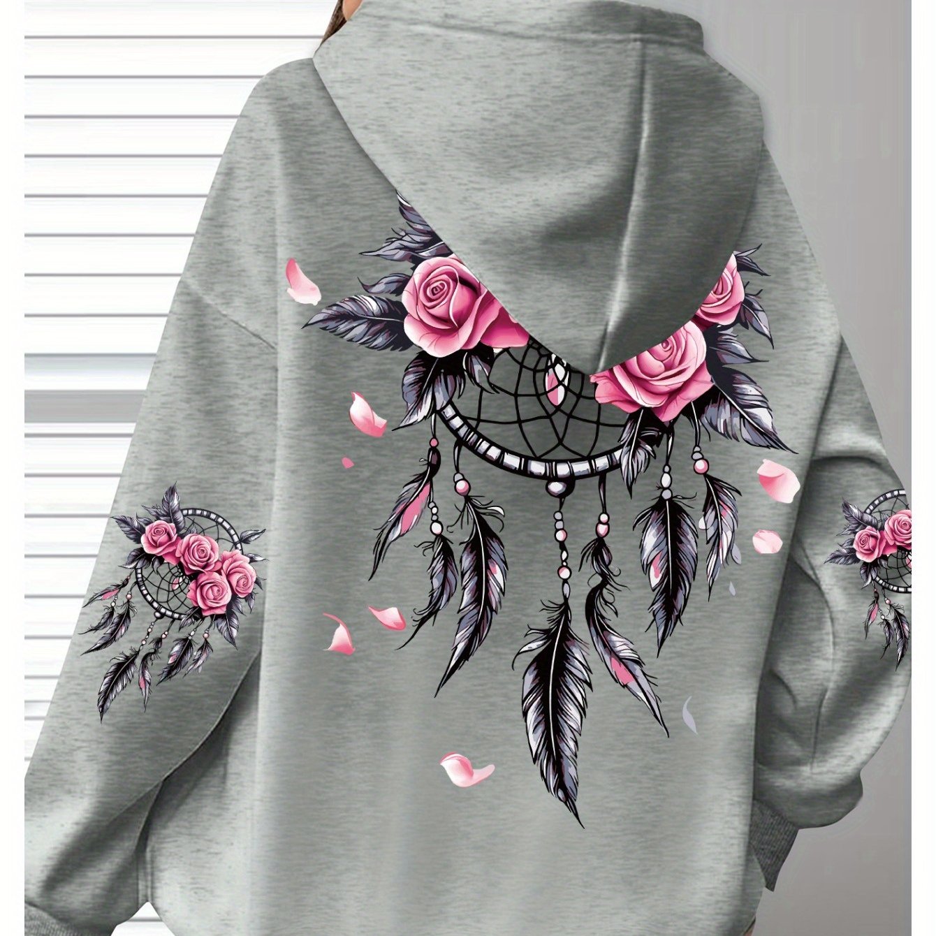 Women's Oversized Hoodie with Floral Turtle Graphic Long Sleeve Sweatshirt in Pink