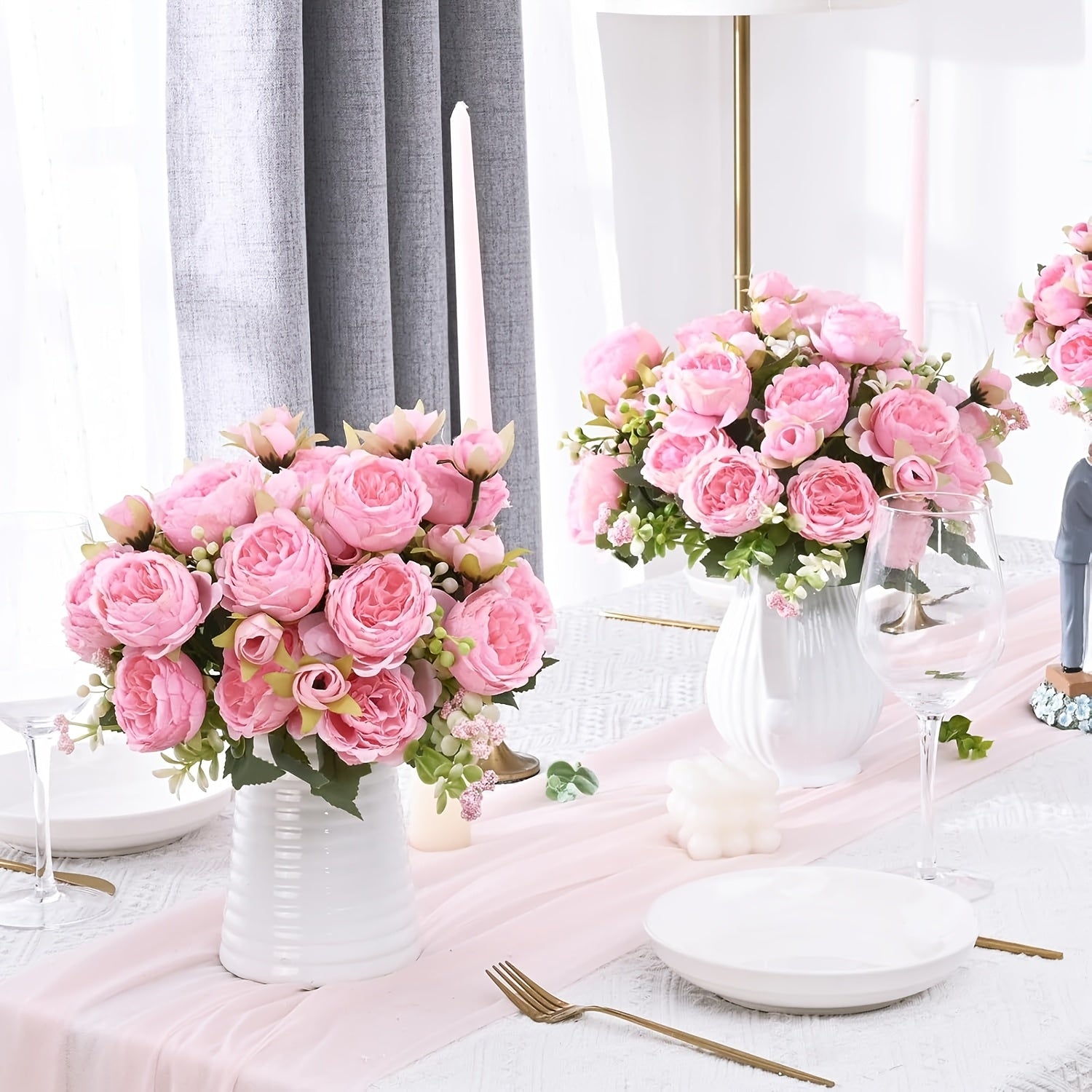 Букет белых искусственных пионов для круглогодичного домашнего декора, идеально подходит для различных случаев - контейнер не включен.