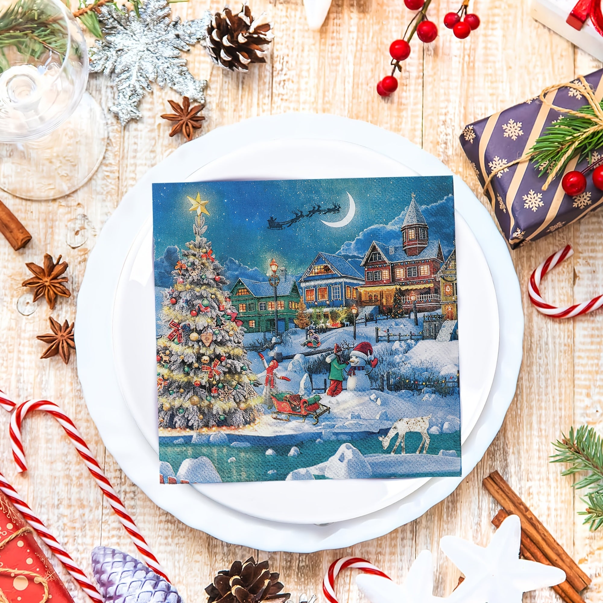 Christmas Tree Pattern Disposable Napkins Pack 2-Ply Eco-Friendly Paper for Holiday Dining