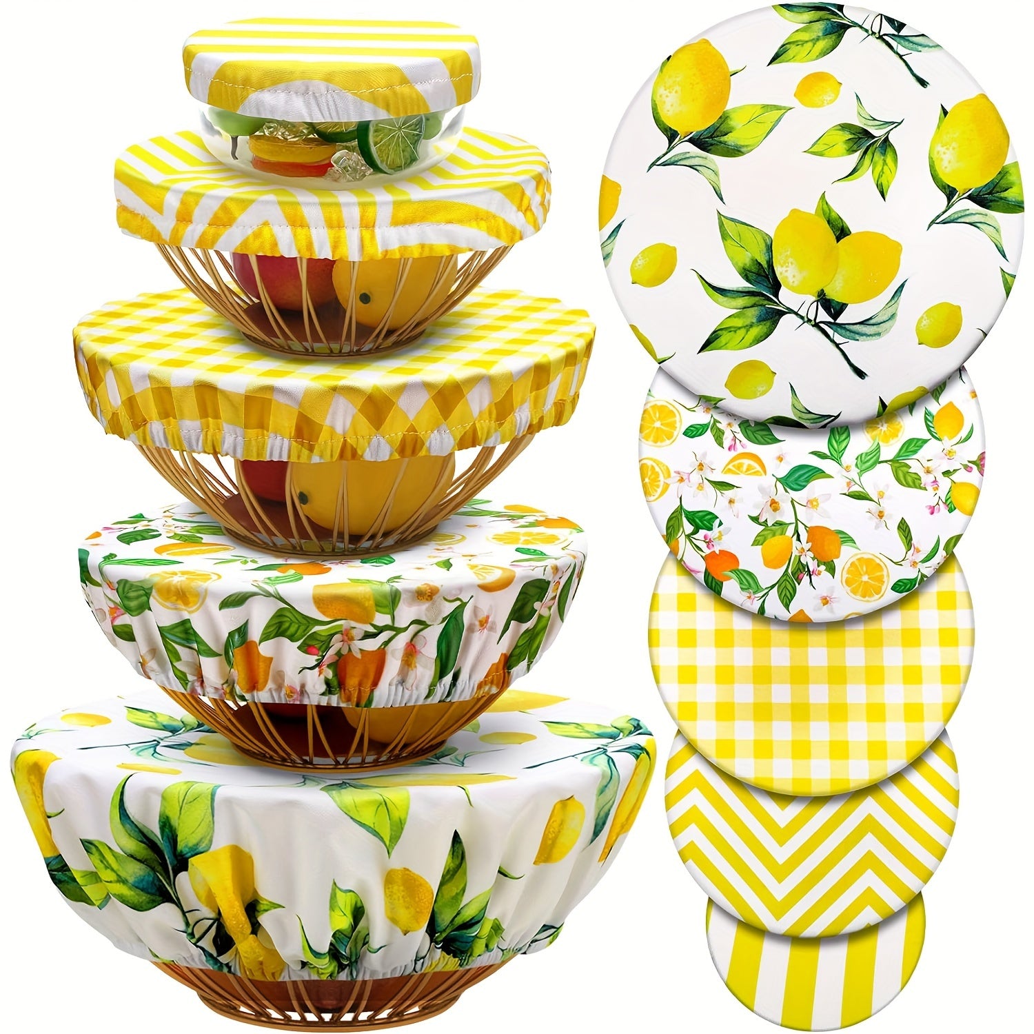 5 ta qayta ishlatiladigan mato idish qopqog'i, oziq-ovqat saqlash uchun 5 o'lchamda