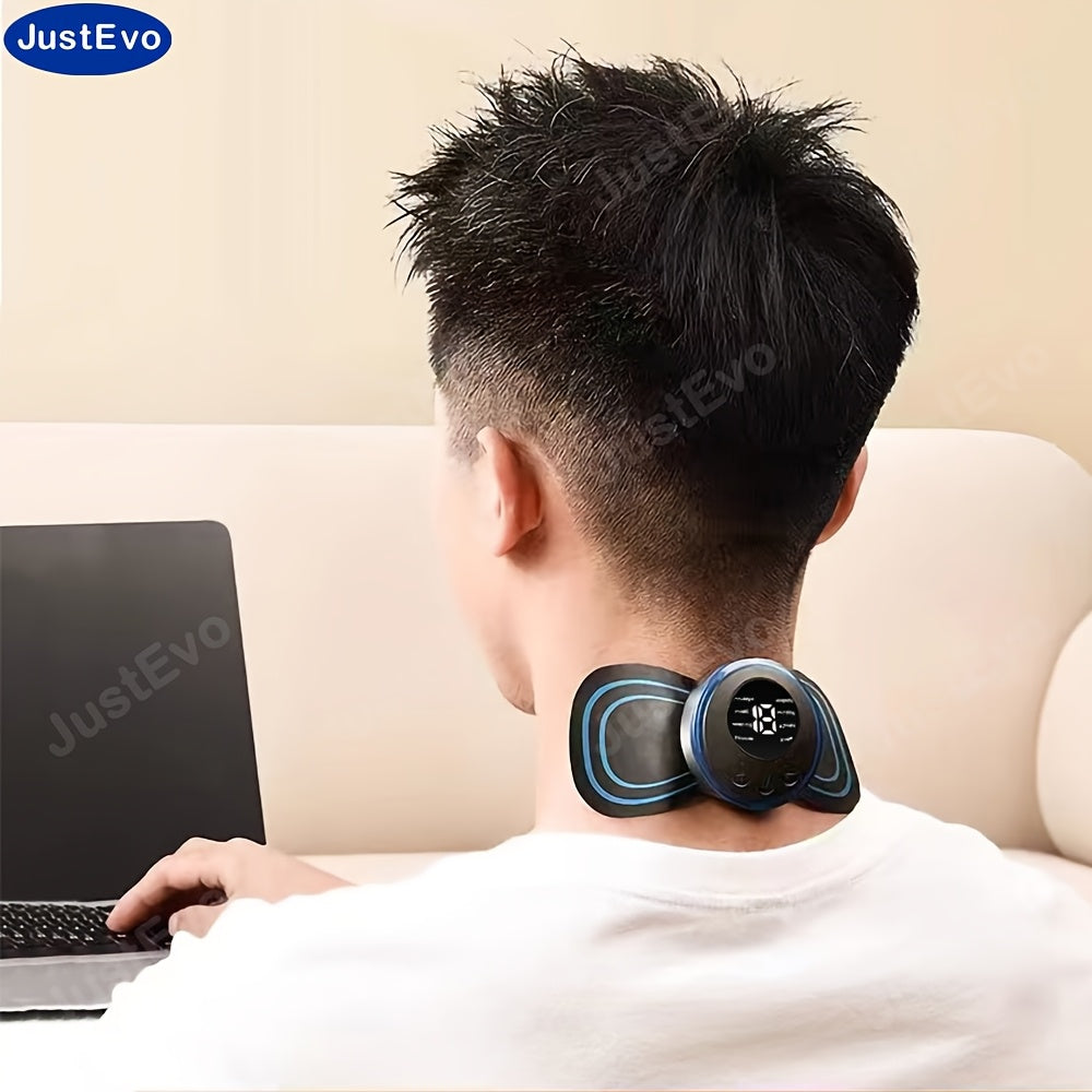 Mini Portable USB Rechargeable Massager Patch with Digital Display for Full Body Muscle Relaxation Black Blue