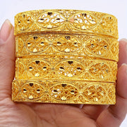 Set of 4 Gold-Plated Middle Eastern Style Dubai Bracelets for Women and Girls