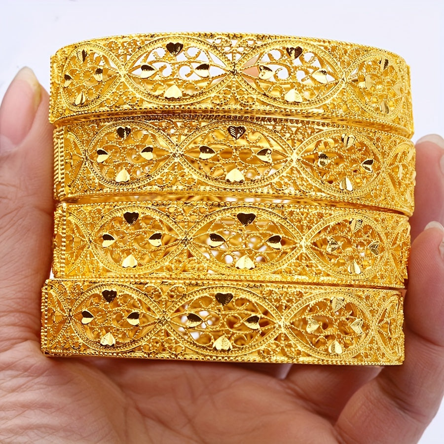 Set of 4 Gold-Plated Middle Eastern Style Dubai Bracelets for Women and Girls