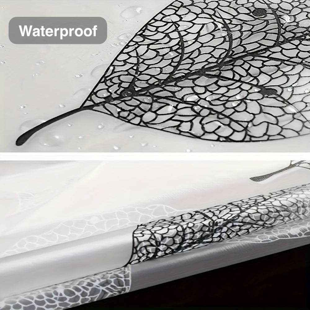 Waterproof PEVA Shower Curtain Liner with Leaf Pattern and Plastic Hooks for Bathroom and Window Decoration