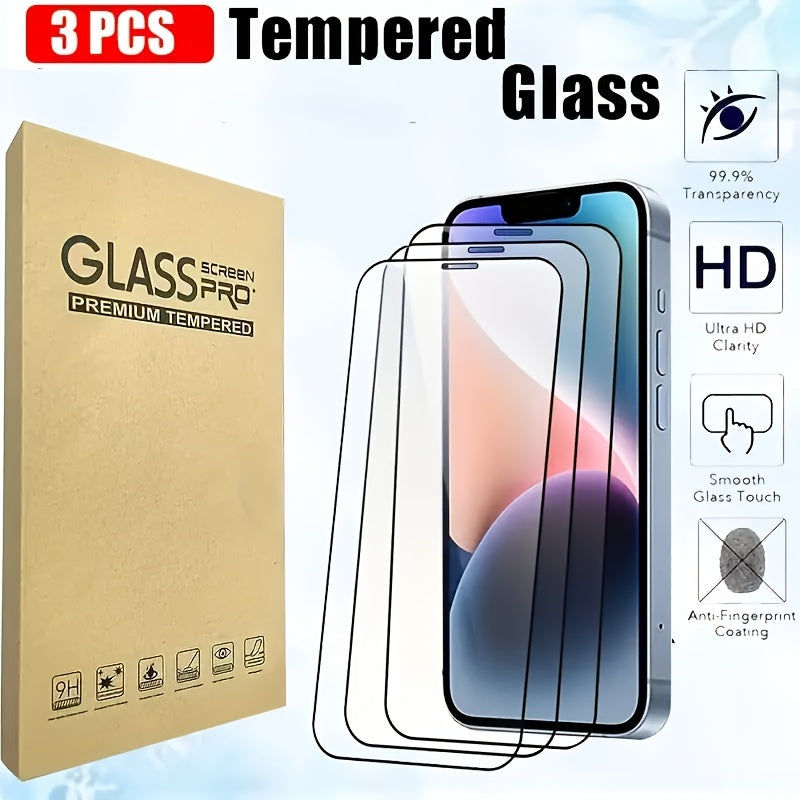 Pack of 3 Tempered Glass Screen Protectors for iPhone 16 16 Plus 16 Pro Max 12-15 Pro Max Ultra HD 9H Hardness