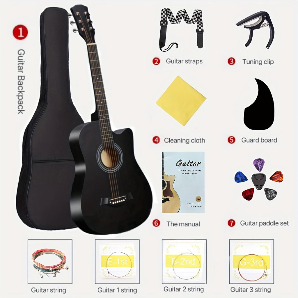 38-Inch Acoustic Guitar Starter Kit for Beginners with Backpack Strap Capo Picks Strings Cloth