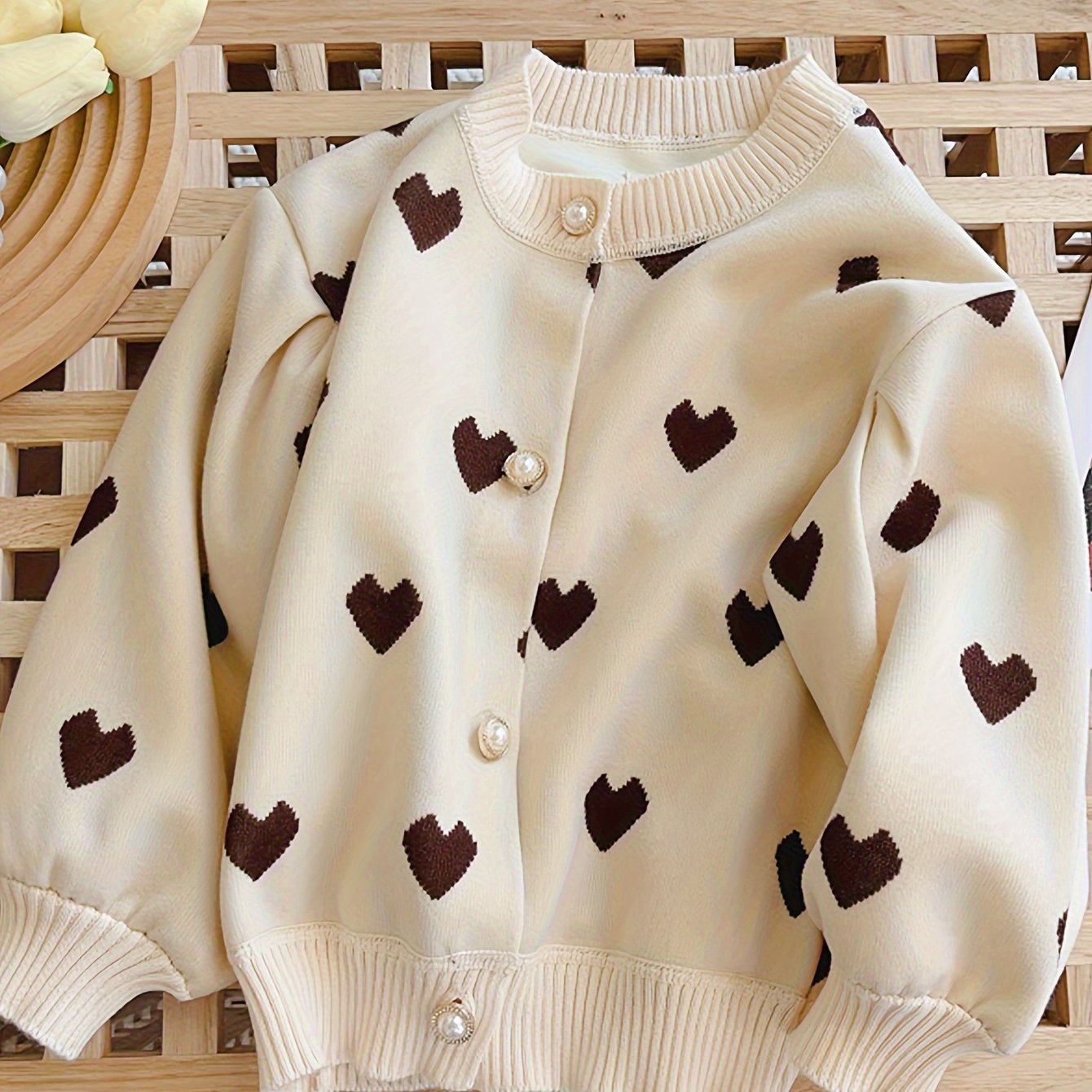 Girls' Knit Cardigan with Heart Buttons Long Sleeve Fall Spring Casual