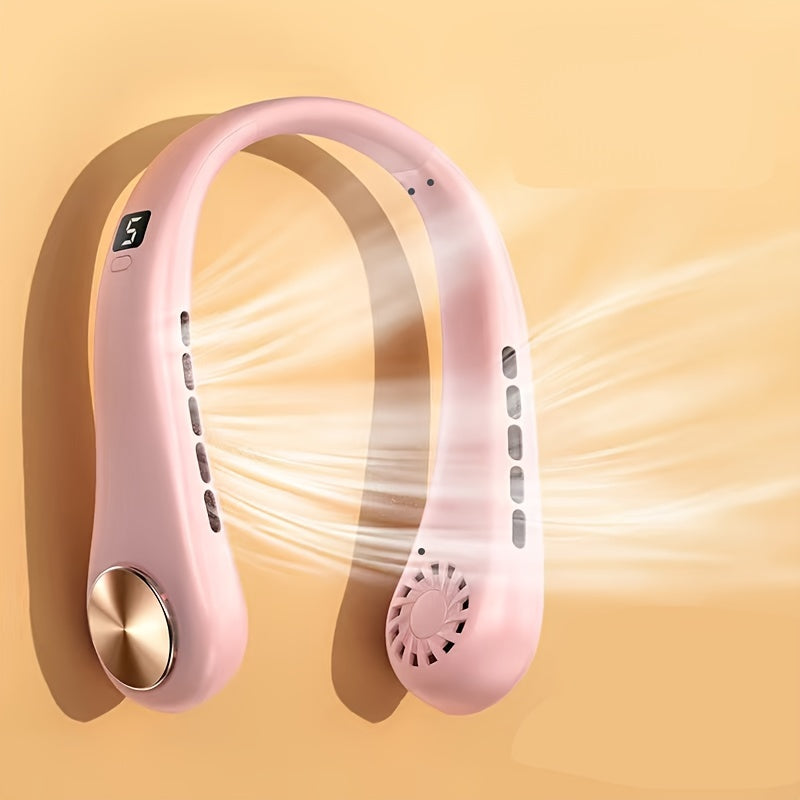 Portable Neck Fan with Digital Display, 5-Speed, Rechargeable, Wearable