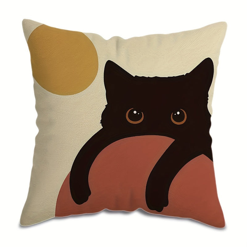 Black Cat Throw Pillow Cover 44.96x44.96cm Modern Farmhouse Decorative Cushion Case with Zipper Machine Washable