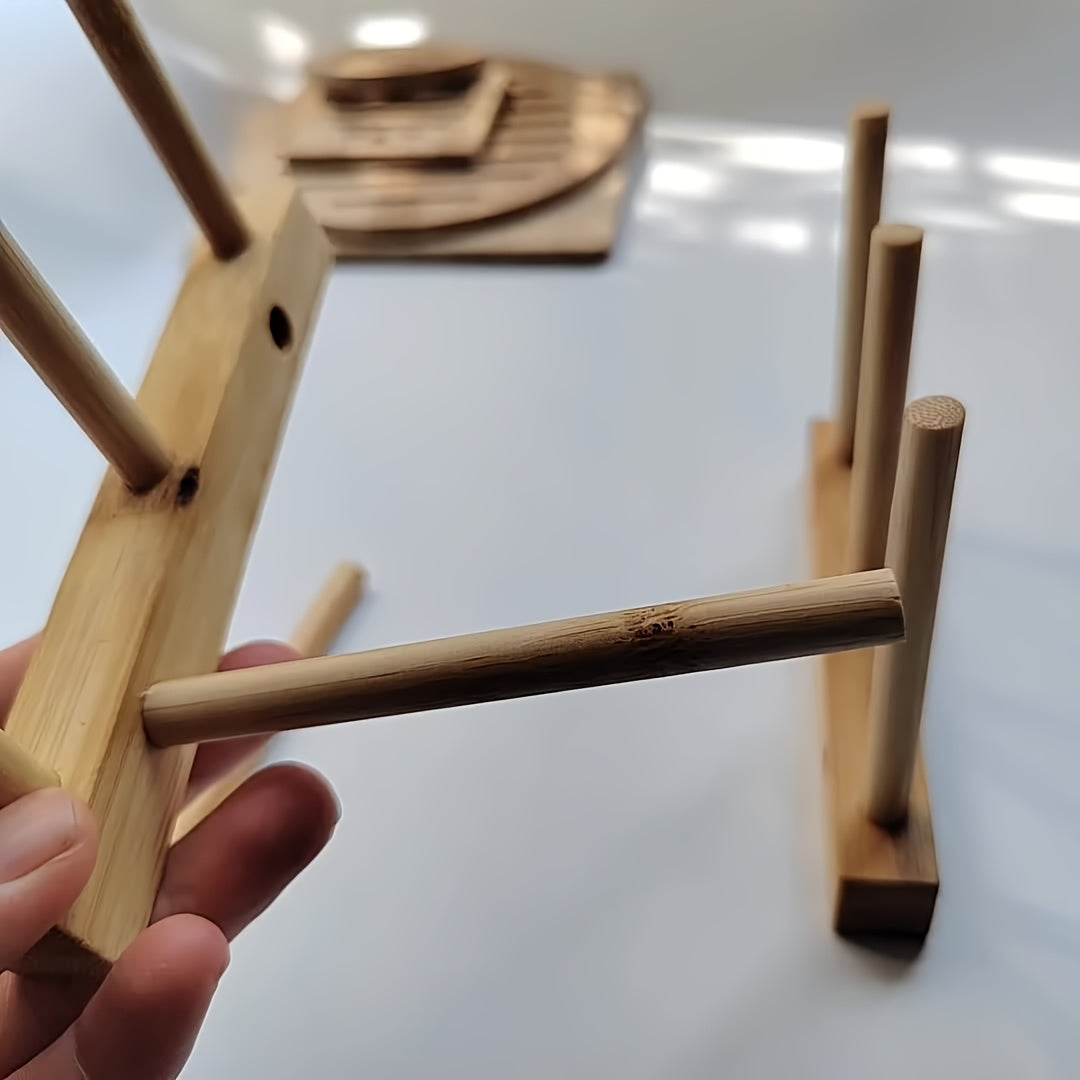 Elegant Bamboo Cup Holder Space-Saving Rack for Tea Sets and Glassware Dust-Proof