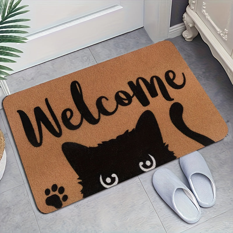Cat Welcome Doormat Non-Slip Polyester Indoor Outdoor Entrance Rug