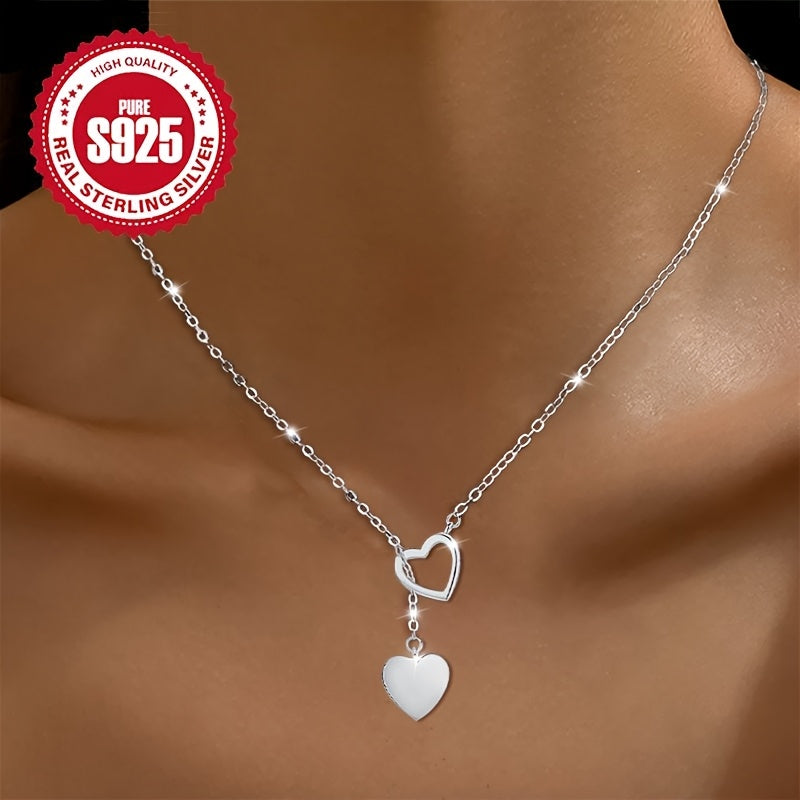 Zamonaviy Y- shaklidagi 925 sterling kumush marjon, ikki yurakli pandant, gippoallergen tassel zanjir - Rojdestvo, partiyalar va sovgalar uchun ideal - Qiziqarli K-stilidagi zargarlik buyumlari