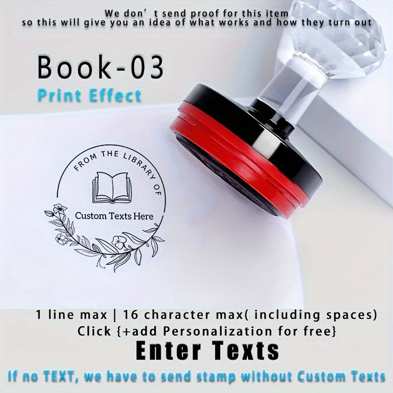 Shaxsiylashtirilgan kutubxona kitobi muhrini o'z-o'zidan bosadigan siyoh bilan, bir nechta tillarda mavjud, kundalik ofis ishlari uchun mos.