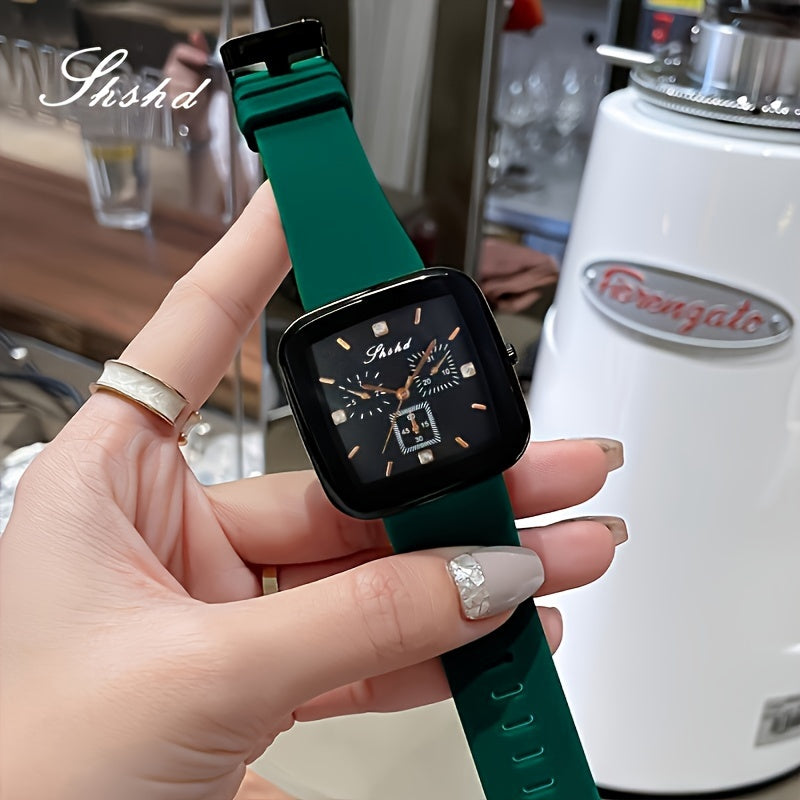 Women's Quartz Wristwatch with Plastic Case and Silicone Strap