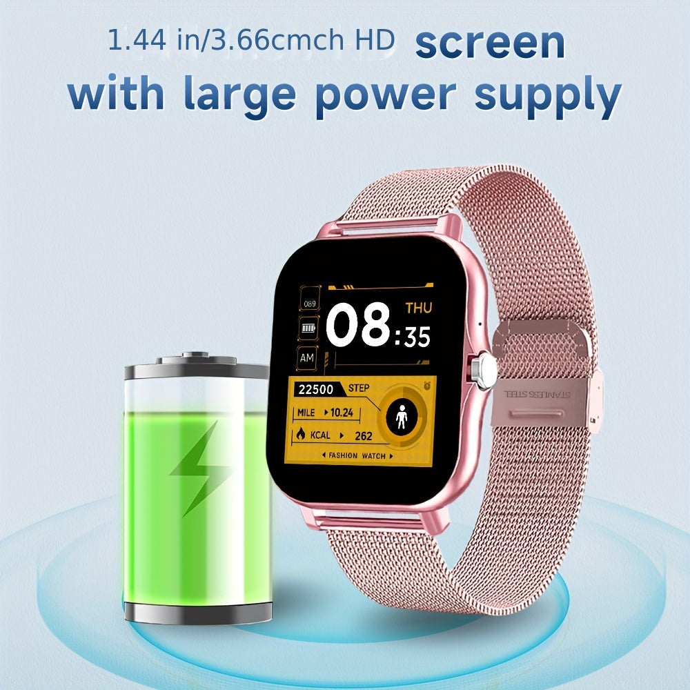 Sports Smart Watch 3.66cm Digital Display Wireless Calling Sports Modes Sedentary Reminder Weather Message Alerts Stainless Steel Square Case