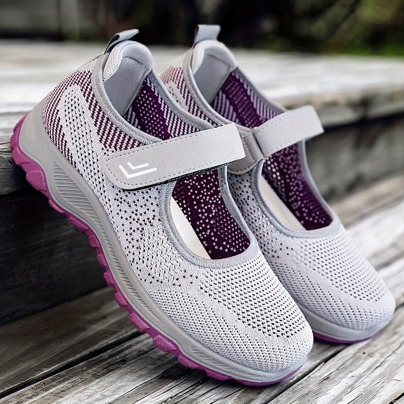 Women's Mesh Walking Shoes Solid Color Ankle Band Soft Sole Sneakers