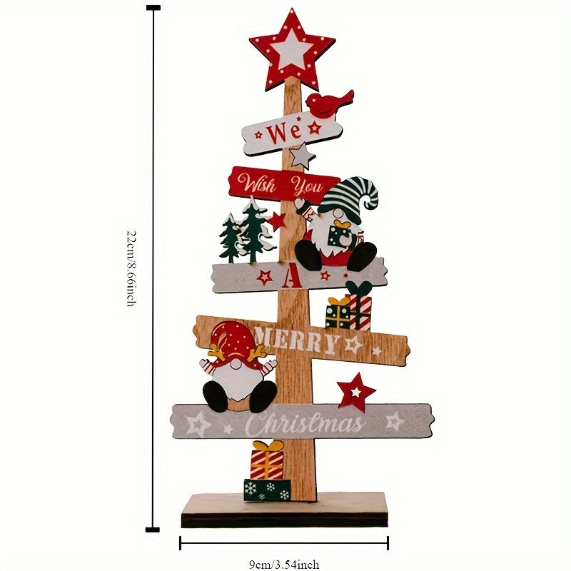 Wooden Christmas Tree and Santa Claus Desktop Sign Holiday Decor Plaque for Gifts and Parties