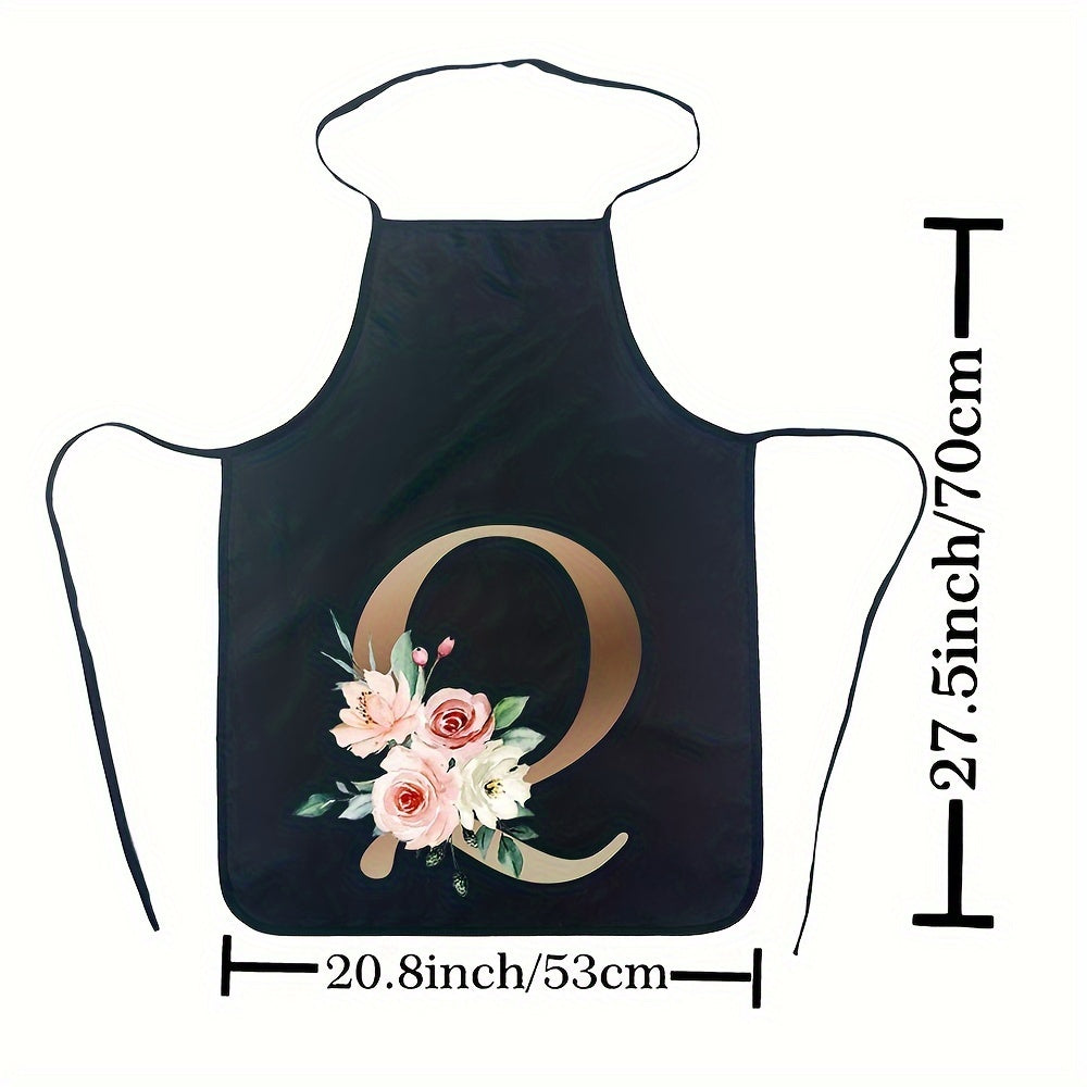 Women's Floral Polyester Kitchen Apron with Letter Print and Monogram