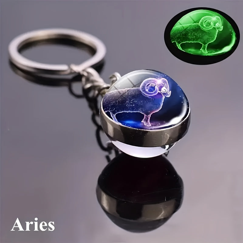 Starry Sky Glass Ball Car Keychain Zodiac Sign Auto Accessory Gift