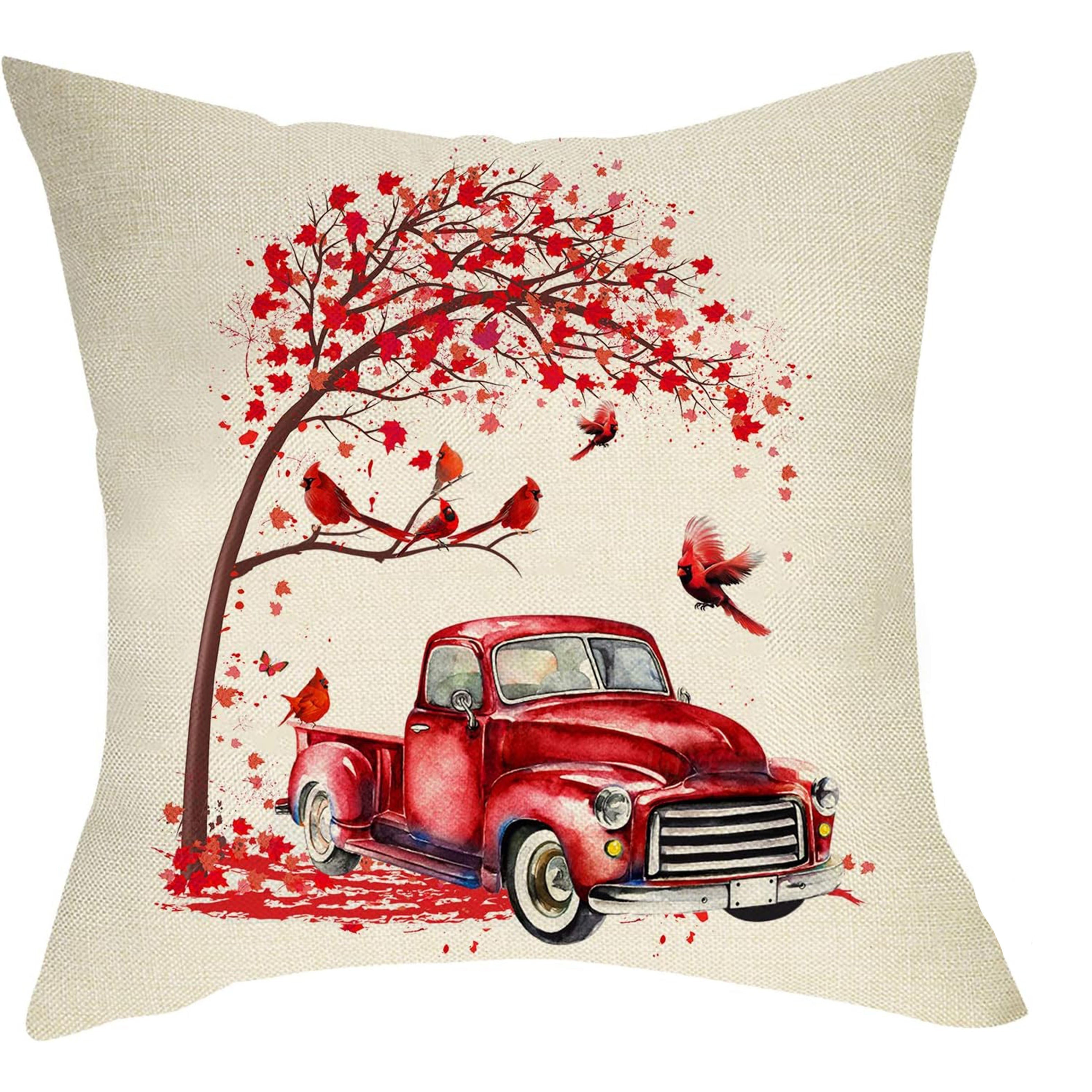 Red Rustic Truck Linen Pillowcase Farmhouse Decor Single-Sided Zipper Washable