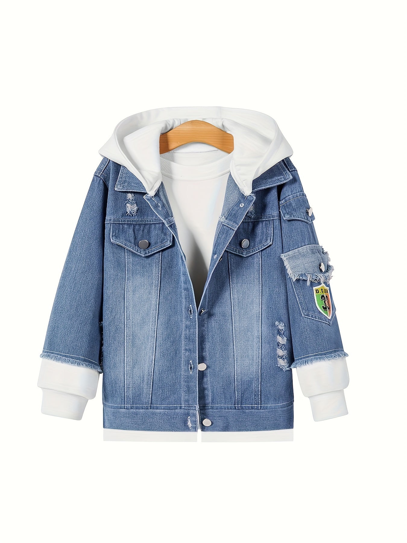 Hooded Denim Jacket for Kids with Cartoon Eagle Design Casual Fall Winter