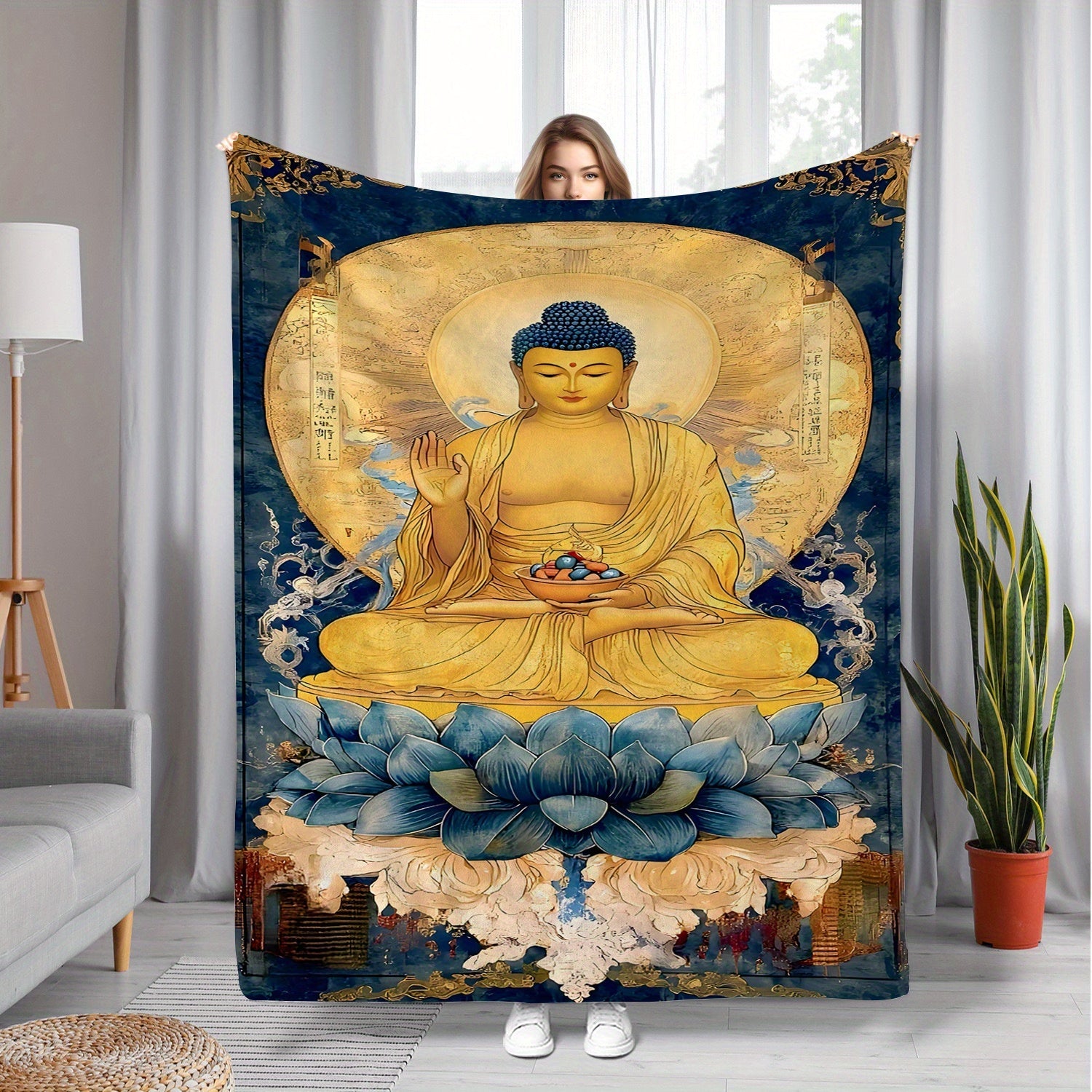 Vintage Buddha Flannel Blanketi: Ushbu juda yumshoq uyqu blanketi bilan yil davomida qulay va iliq bo'ling - O'ziga xos lotus gullari dizayni bilan - Tug'ilgan kunlar yoki do'stlarga sovg'a berish uchun ideal