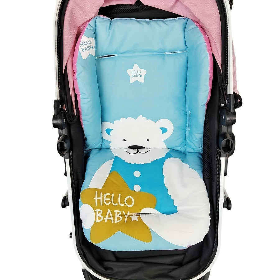 Baby Stroller Cushion with Head Support Polar Bear Design Soft Polyester Infant Car Seat Liner
