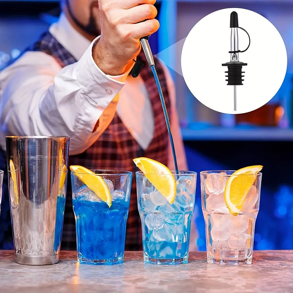 Stainless Steel Pourer Sets with Rubber Dust Caps for Bar Accessories