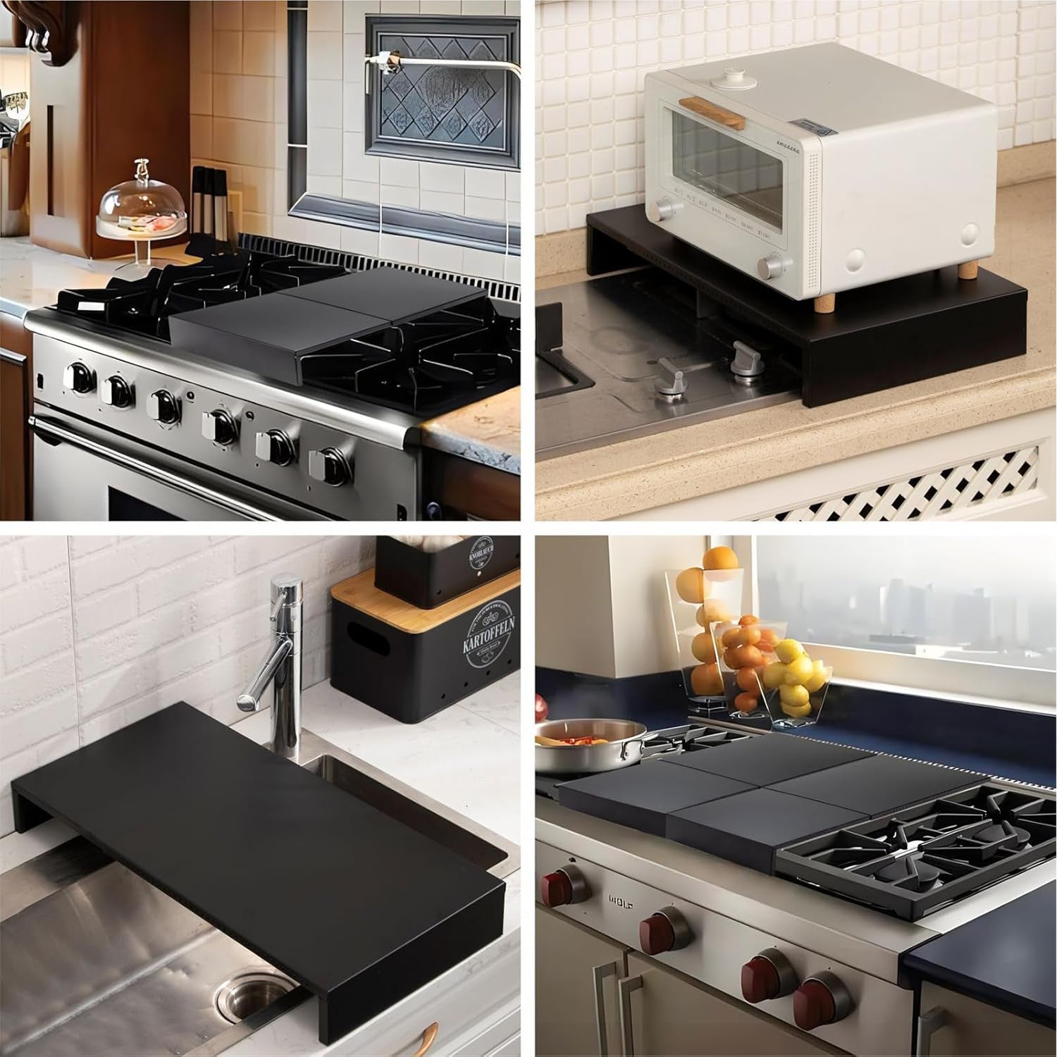 Black Non-Retractable Stove Burner Cover Heat-Resistant Organizer for Electric Stoves