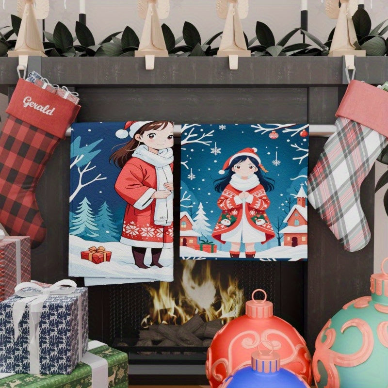 Set of 2 Christmas Snowflake Kitchen Towels 18x26 Winter Holiday Decor