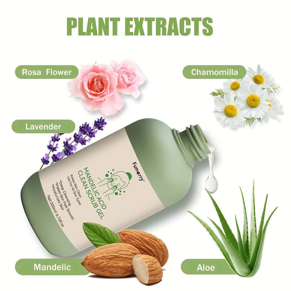 Aloe, Atirgul va Romashka bilan Mandelik Kislota Tozalovchi Gel - yuz va tanaga mo'ljallangan namlantiruvchi skrab, barcha teri turlari uchun mos, 7.05oz.